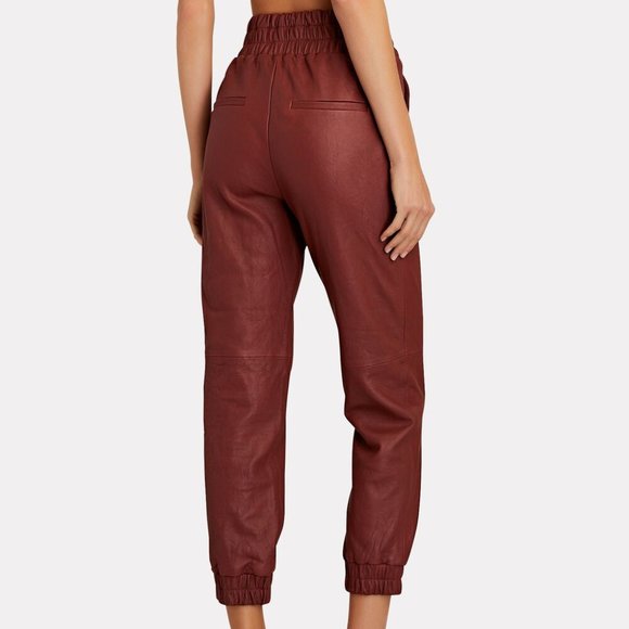 Like new VERONICA BEARD Wasia Brown Lamb Leather Cropped Joggers Size 6 - Picture 2 of 14